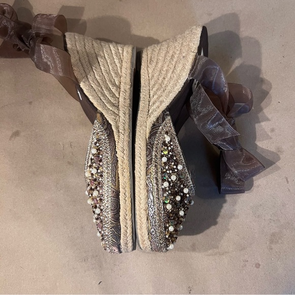 Steve Madden Bommbay Brown Beaded Espadrilles Wedge Ankle Tie Women’s US 9B - Picture 5 of 9